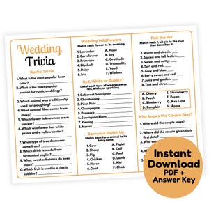 RUSTIC Wedding Trivia Game Printable | Wedding Game for Guests | Wedding Table Game | Wedding Reception Game | Wedding Party Game