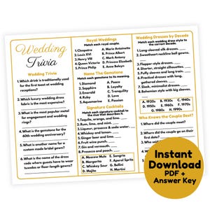 GLAMOROUS Wedding Trivia Game Printable | Wedding Game for Guests | Wedding Table Game | Wedding Reception Game | Wedding Party Game
