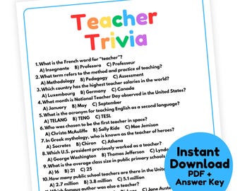 Teacher Trivia Game | Teacher Game Printable | Office Party Game for Adults | Teacher Retirement Game | Staff Meeting Game | School Trivia