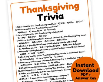 Thanksgiving Trivia Game | Thanksgiving Game Printable | Thanksgiving Party Game for Adults |Thanksgiving Day Game |Thanksgiving Dinner Game