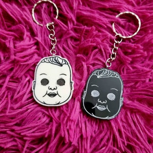 Creepy doll head keyring, creepy doll keychain, weird doll head keyring