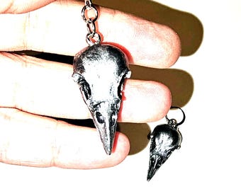 raven skull earrings, gothic raven earrings, birdskull earrings