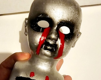 creepy doll head night light, gothic decor, horror art