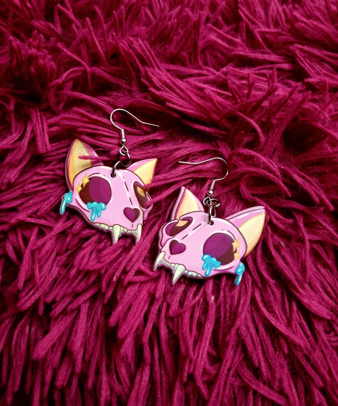 Cat Skull Earrings Pastel Goth Earrings Gothic Skull Etsy