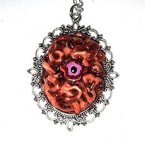parasitic eyeball pendant, body horror pendant, horror eye pendant, handmade sculpted art pendant