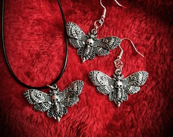 Death's head hawkmoth earrings, deathhead moth pendant, gothic earrings pendant set
