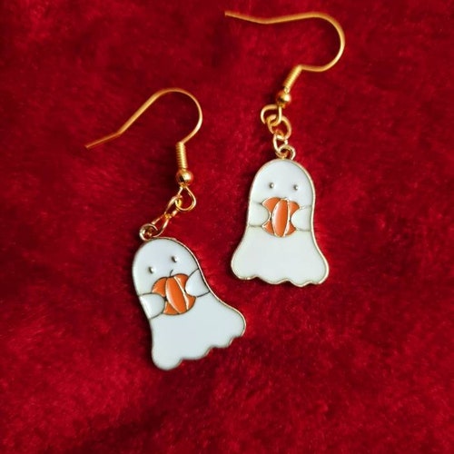 Cute ghost earrings, pumpkin ghost earrings, Halloween  earrings