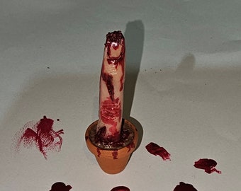 Miniature horror art, severed finger plant, body horror art, horror decor