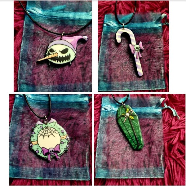 Gothmas pendant, gothic christmas necklace, goth snowman, Christmas casket, gothic candycane, gothic wreath, pastel goth pendant