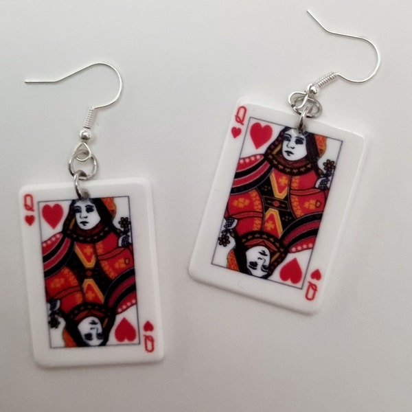 Queen of hearts playing card earrings,  Queen card earrings