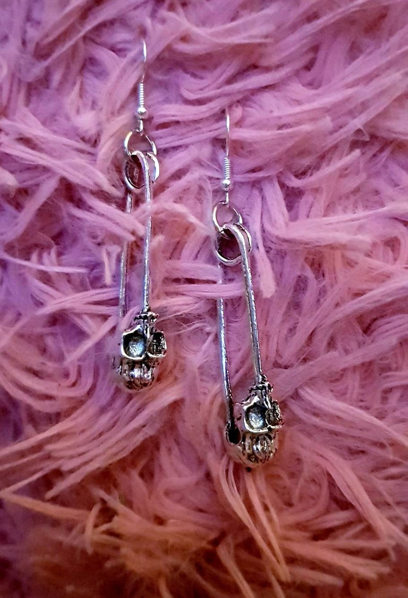 Skull Safety Pin Earrings Gothic Punk Emo Earrings Large Etsy