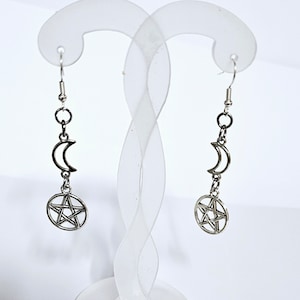 Pentacle & Crescent Moon Dangle Earrings - Etsy