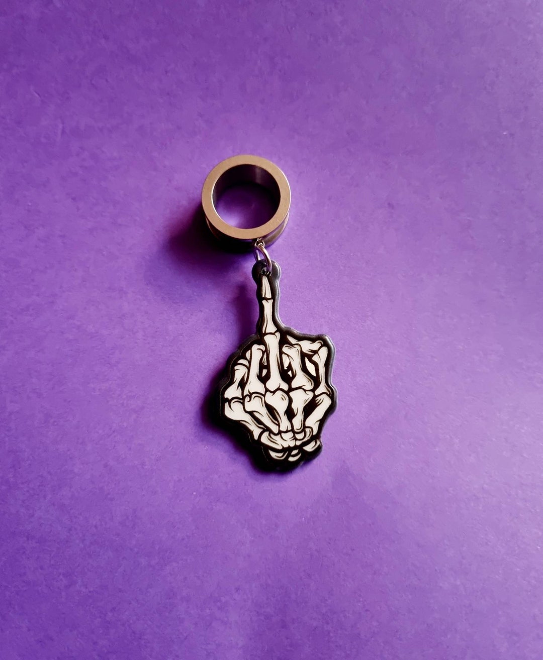 Skeleton Middle Finger Tunnel Gothic Ear Tunnel Rude Etsy