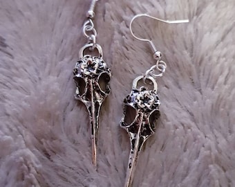 Silver crow skull earrings, gothic earrings, gothic fashion earrings, steampunk earrings, gothic style, plague doctor, pendant now available