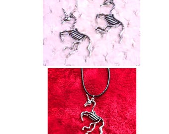 Skeleton unicorn earrings, large halloween creepy earrings, large skeleton earrings, skeleton unicorn necklace, pendant, set available