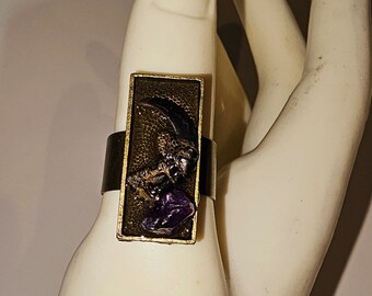 Crow claw ring, claw and amethyst statement ring