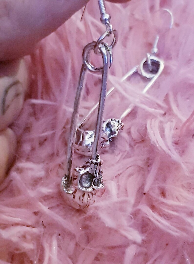 Skull Safety Pin Earrings Gothic Punk Emo Earrings Large Etsy