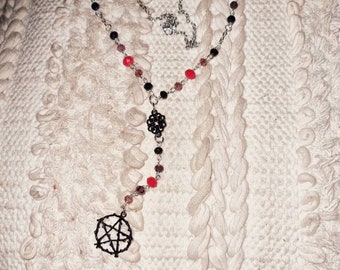 Gothic rosary bead style necklace, Pentacle rosary, gothic necklace