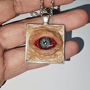 Creepy eyeball pendant, body horror pendant, horror eye pendant, handmade sculpted art pendant