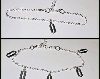 Razor blade charm anklet, goth ankle bracelet, gothic anklet