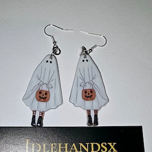 Sheet ghost earrings, cute trick or treat ghost earrings, cute ghost earrings,  Halloween earrings