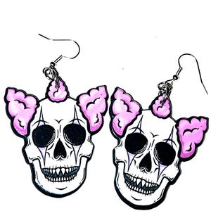 Creepy clown earrings, horror skeleton clown gothic earrings, killer clown earrings