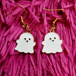 Cute ghost earrings, chonky ghost earrings, Halloween cute earrings, pink ghost, white ghost, blue ghost