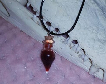 Blood vial pendant necklace, vampire, horror, vampire emergency blood vial, gothic pendant