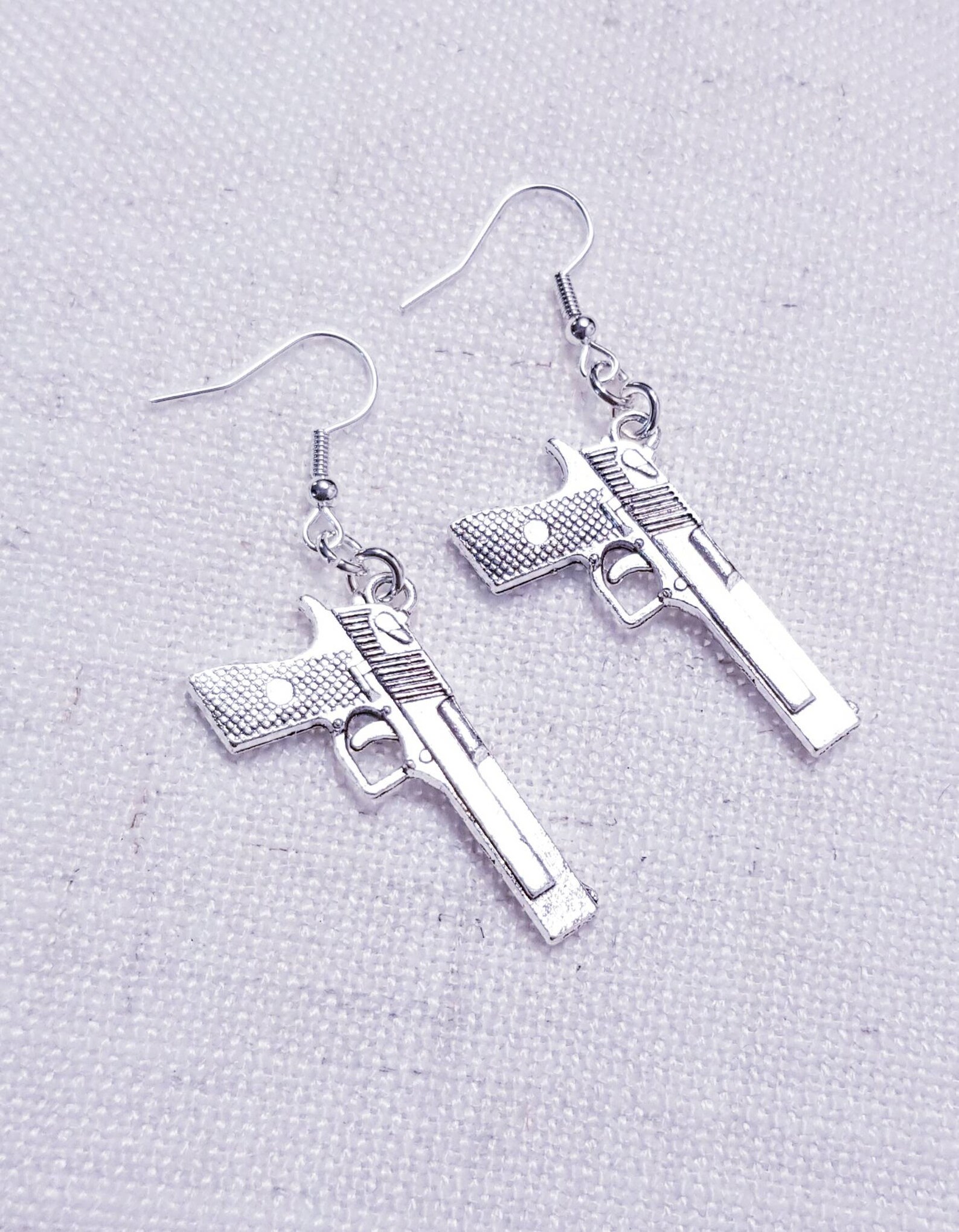 Handgun Earrings Large Fire Arm Gangster Earrings Gun Etsy UK