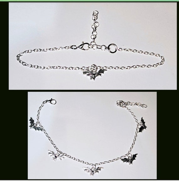 bat anklet, bat ankle bracelet, gothic anklet