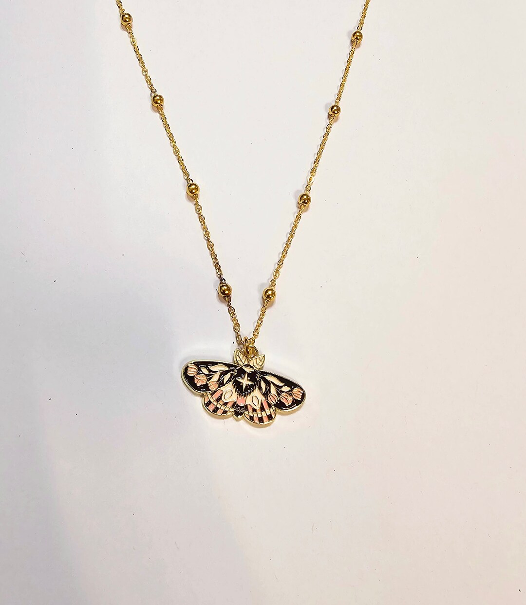 Moth Friend Moth Pendant, Flower Pink Moth Pendant, Gold Moth Necklace - Etsy