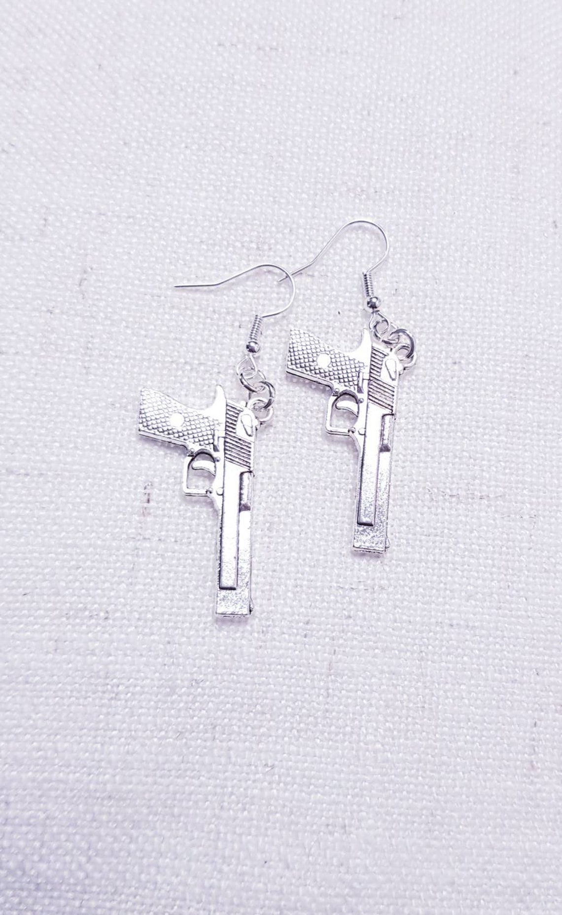 Handgun Earrings Large Fire Arm Gangster Earrings Gun Etsy UK