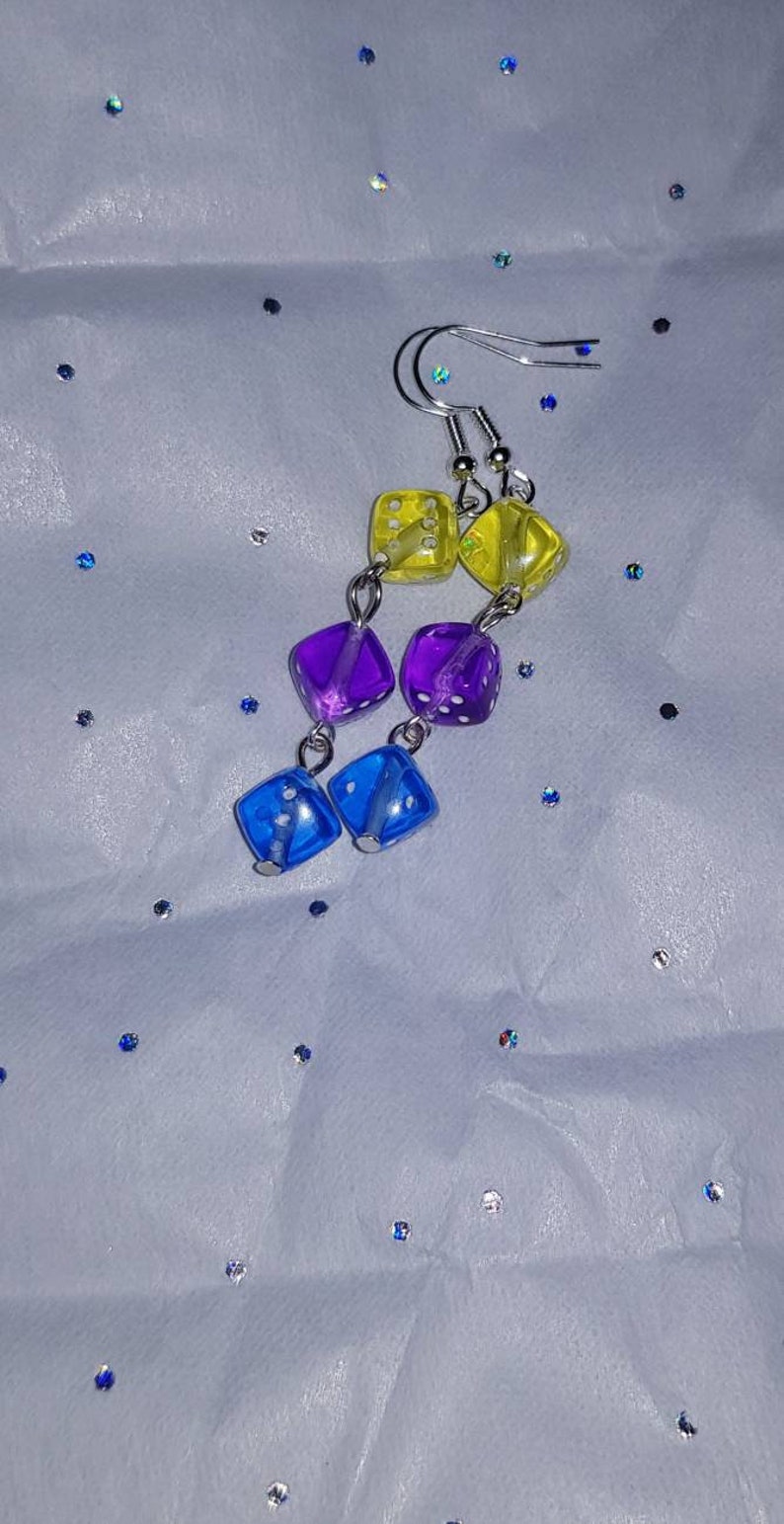 die earrings kitsch multi coloured dice dangle earrings Dice earrings