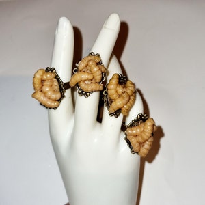Maggot ring,  clay ooak ring, art ring, insect ring