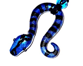 Blue snake pendant, polymer clay snake pendant, realistic snake necklace