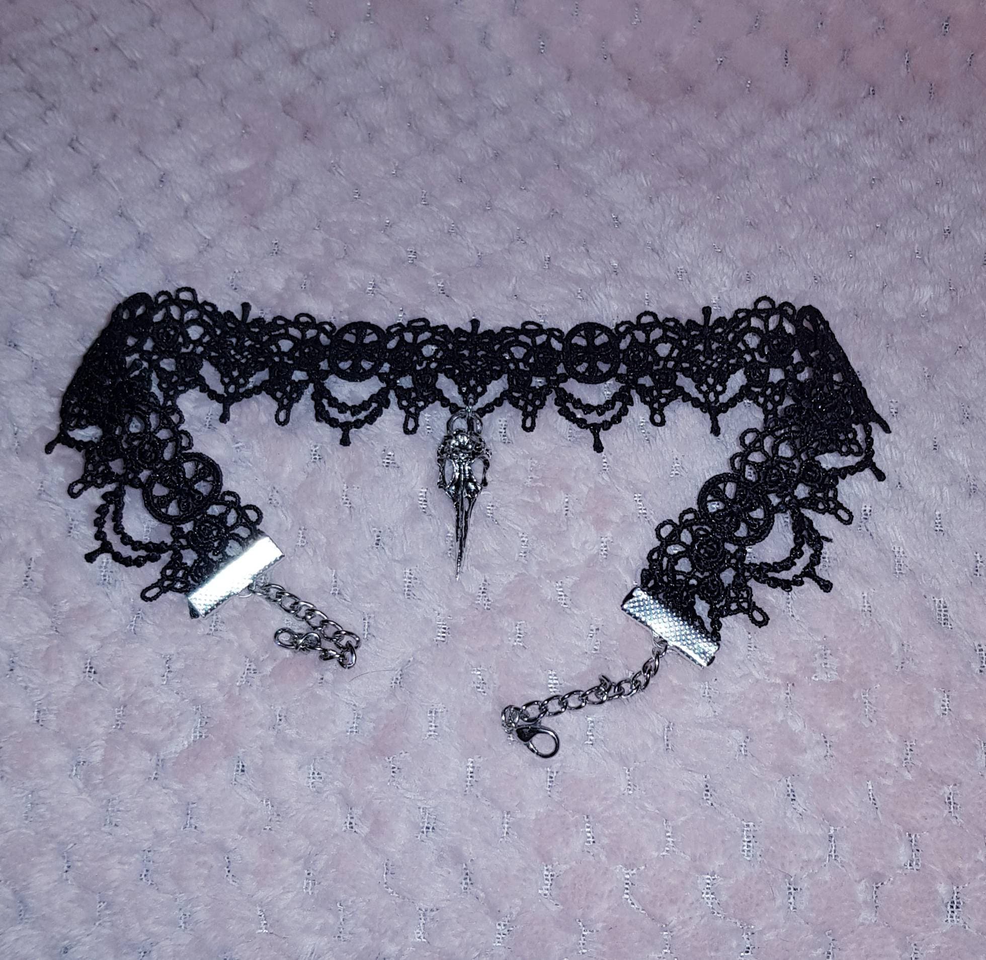 Gothic Blue and Black Victorian Lace Choker - Twisted Pixies