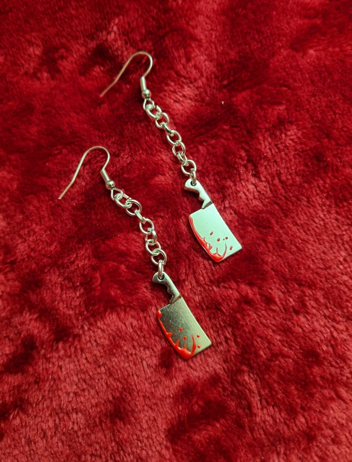 Meat cleaver earrings bloody horror meat cleavers charm Etsy
