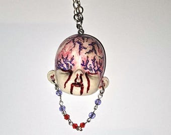 Puppenkopf Anhänger, gruseliger Kopf, Kunst Anhänger, Babypuppenkopf