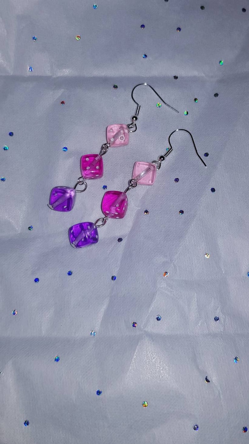 die earrings kitsch multi coloured dice dangle earrings Dice earrings