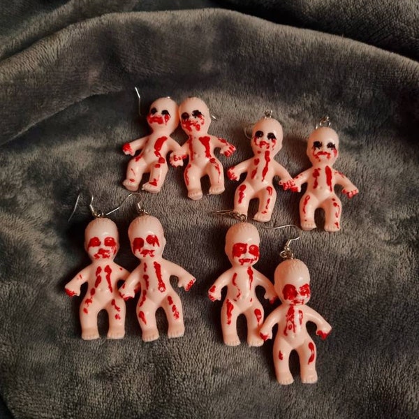 Creepy doll earrings, demon baby earrings, Halloween earrings, bloody doll earrings