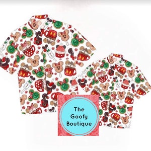 Disney Christmas mens Shirt button up collared Matching outfits Very Merry Christmas S to 5XL Mickey Minnie Gingerbread Cruise Holly Jolly