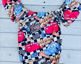 Disney Cars Girls Romper Pixar Lightning McQueen Mater Carsland Hollywood Studios Bodysuit onsie Infant to Toddler Cars Birthday outfit