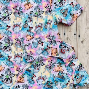 Disney parks Characters in tea cups Adult Button Shirt Goofy Mickey Minnie Mouse Donald Daisy Duck Pluto Matching Family Outfits men’s