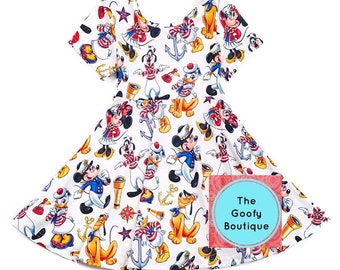 Disney Cruise Vestido Twirl 12/18 2t 3t 4t 5 6 7 8 10 12 14 16 18 20 DCL Disney Vestido Disney Sea Girl Niño Preadolescente Deseo Náutico 2024 Castway