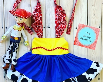 Toy Story Dress Costume Jesse Woody Cowgirl Ruffles Girls Baby Toddler Custom Boutique - Disney Birthday Bounding - western dress