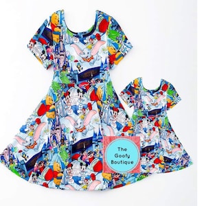 Disney Womens Dress Mommy and Me Twirl Dress Sizes Small M L XL 3XL 4XL Disney Plus Size World Land Magic Kingdom Pooh Mickey Cruise Rides