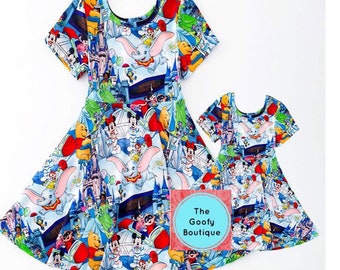 Disney Womens Dress Mommy and Me Twirl Dress Sizes Small M L XL 3XL 4XL Disney Plus Size World Land Magic Kingdom Pooh Mickey Cruise Rides