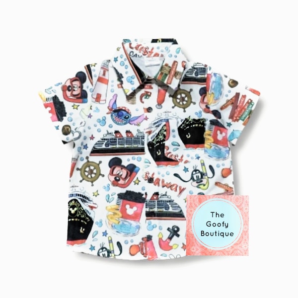 Disney Cruise Kids Boys Shirt button up collar Ready to ship 12m to 14 Disney Matching outfits Carnival Cruise Castaway Cay