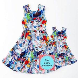 Disney Womens Dress Sleeveless Tank Mommy and Me Twirl Dress Small M L XL 3XL 4XL Disney  World Land Magic Kingdom Pooh Mickey Cruise Plus