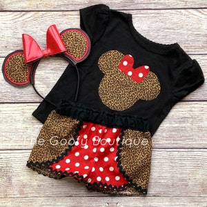 Animal Kingdom Outfit: Leopard Print Minnie Mouse Shorts Set